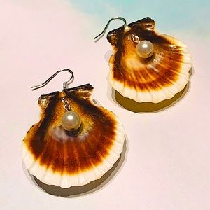 Mermaid Siren Seashell Clam Shells Pearl Barbie Handmade Earrings
